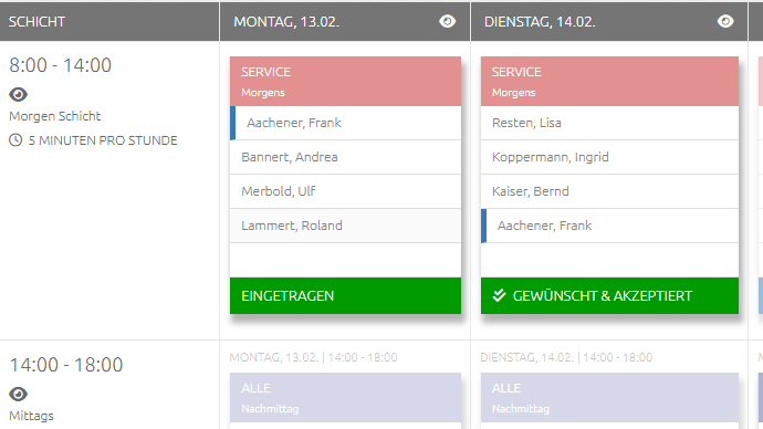 Wunschplan Modul, Mitarbeiter senden Anfragen