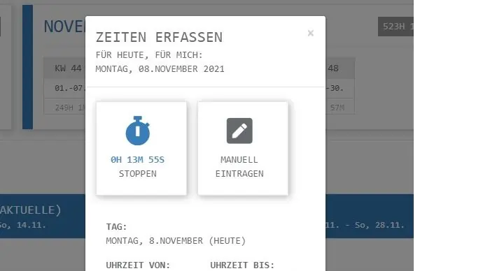 Stoppuhr oder manuelle Zeiterfassung